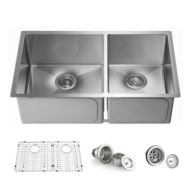 Évier de cuisine à double cuve fabriqué à la main L 33 po x l 19 po