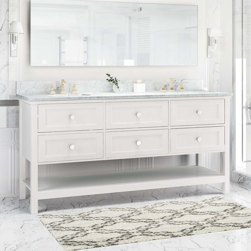 Meuble-lavabo double 73 po avec plateau en marbre Tambria, Blanc