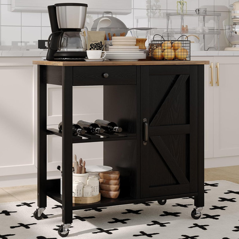 Black Kitchen Island Cart With Storage Space