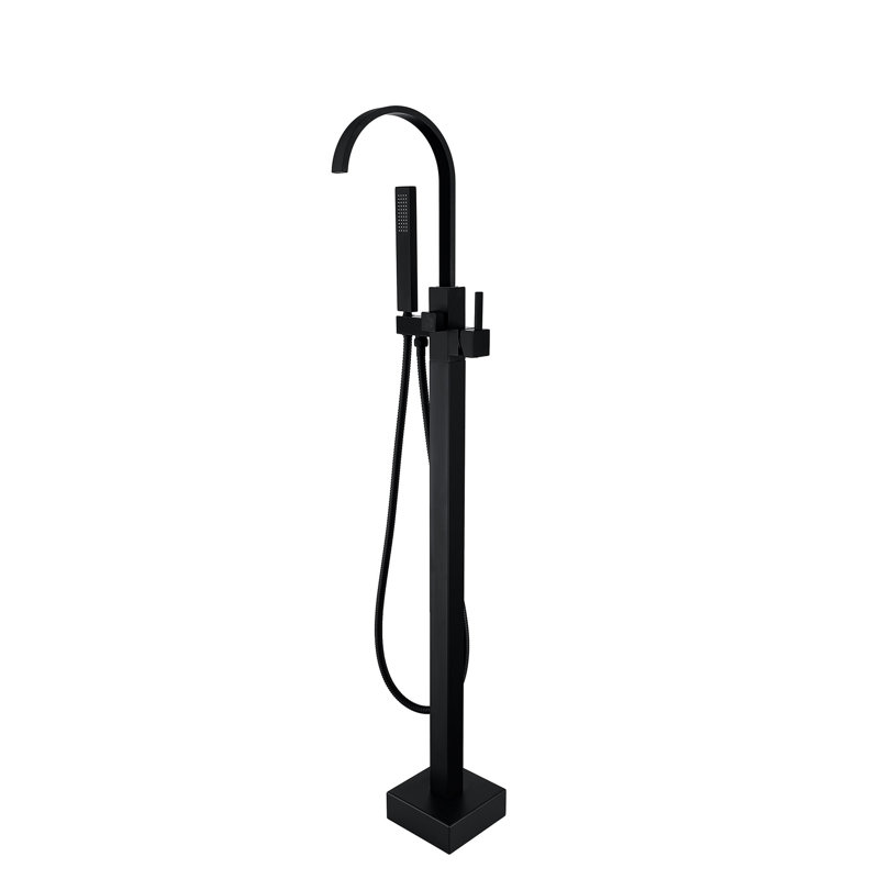Matte Black Freestanding Bathtub Faucet With Portable Handheld Shower Metal Tub Hand Shower, Sleek Design