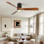 60 po Ventilateur de plafond encastré noir mat intérieur / extérieur à DEL avec pales en bois, télécommande CC 6 vitesses
