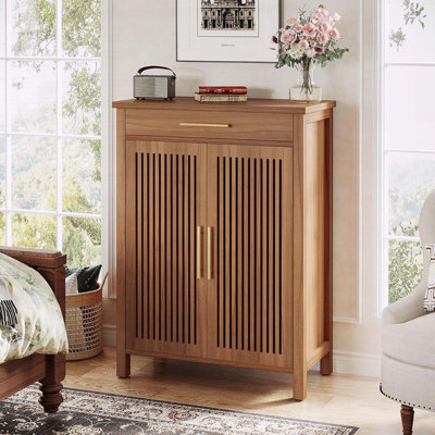 5-Tier Shoe Storage Cabinet with Louvered Doors and Drawer