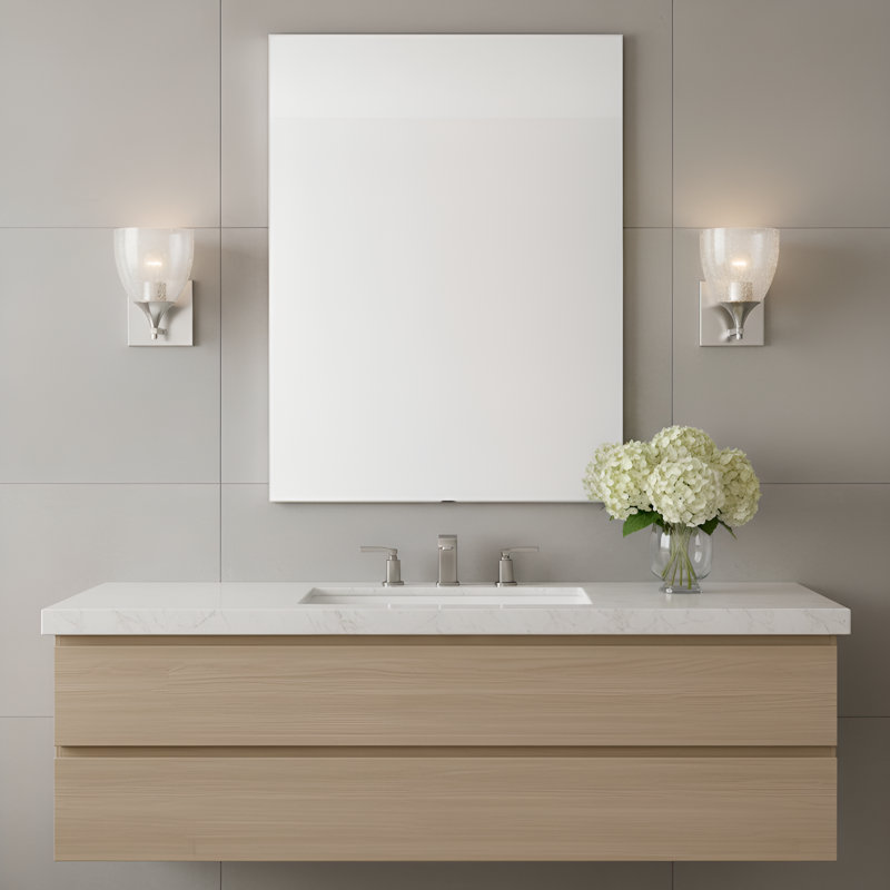 Applique murale de salle de bain 1 lumière Toffino au fini nickel brossé avec abat-jour en verre transparent craquelé