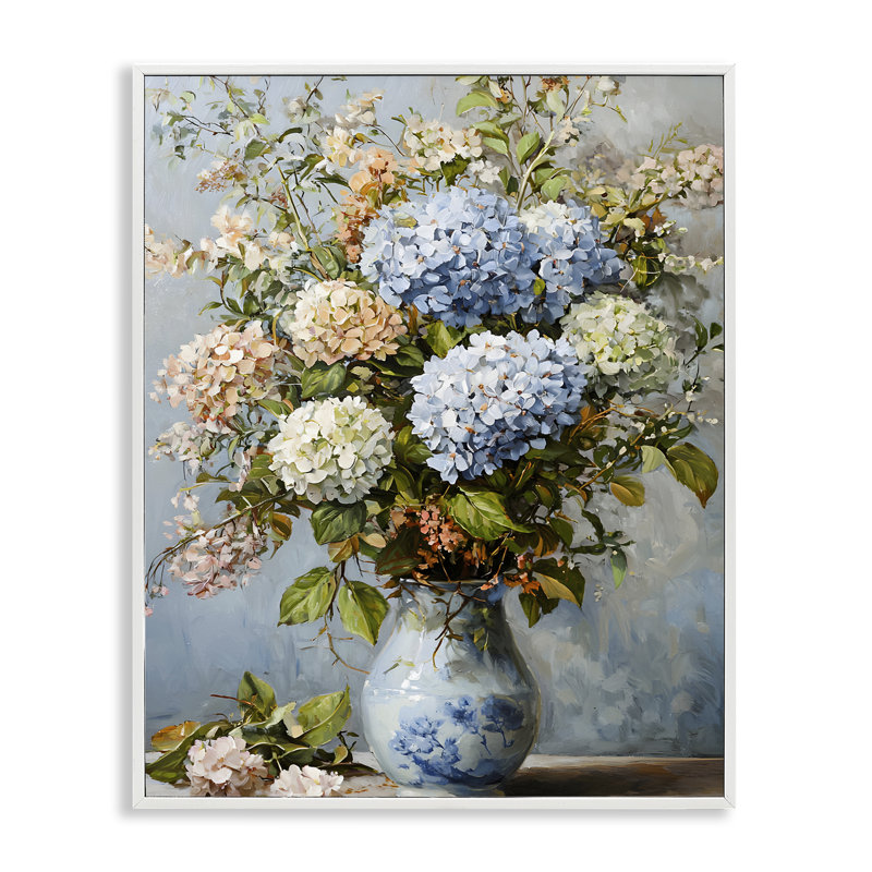 Classic Hydrangeas & Leaves, giclée encadrée, design par Franklyn Gregory, H 14 po x l 11 po