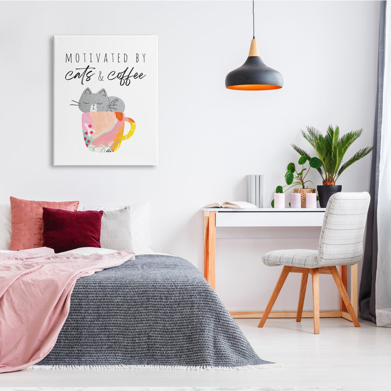 Art mural sur toile surdimensionné Motivated By Cats And Coffee, H 40 po x l 30 po x P 1,5 po