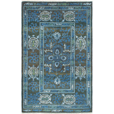 Tapis de bois one-of-kind à la main noué la 2010 shalimar brun foncé/bleu ardoise 5 pi x 8 pi Céline