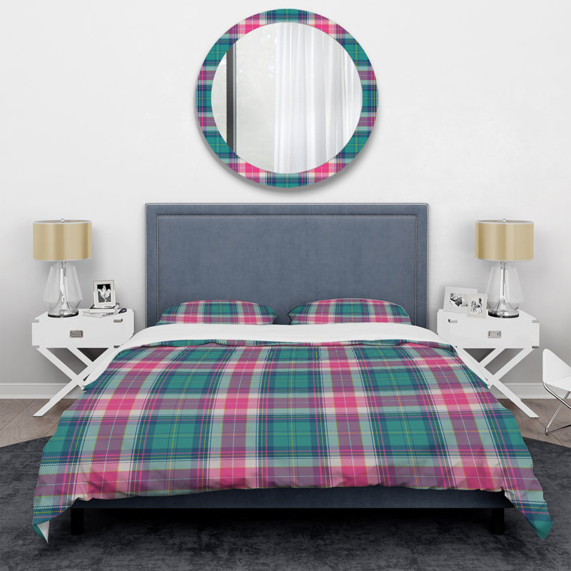 Tartan à carreaux rouge et vert - Ensemble de housse de couette abstrait - Microfibre de polyester