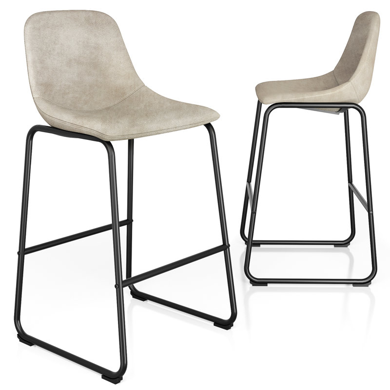 Tabourets de bar en cuir Parveena, Beige, 2, Tabouret de bar (siège d'une hauteur de 30 po)