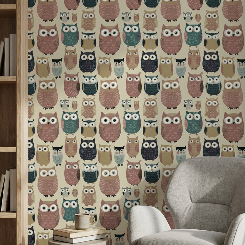 Murale ludique Whimsical Owls, Peler et coller