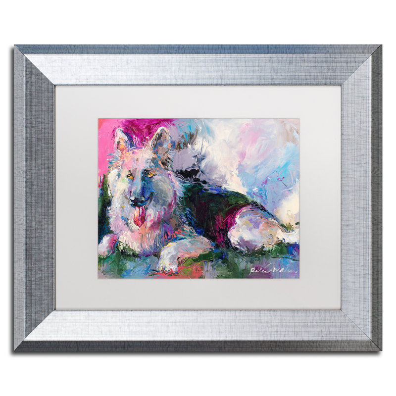 « german berger », reproduction sur toile, H 11 po x l 14 po x P 0,5 po, Cadre argenté, Blanc