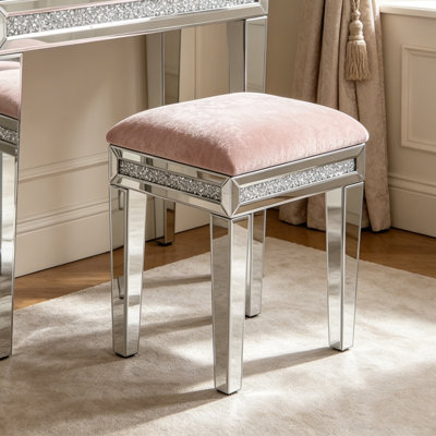 Mikayil Glass Mirrored Accent Stool Diamonds Vanity Stool