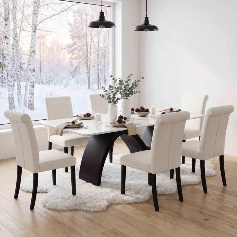 Ensemble de chaises de salle à manger 4 pièces en lin rembourré avec dossier haut, chaise d'appoint moderne