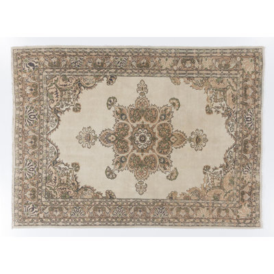 Vintage Hand Knotted Turkish Oushak Area Rug in Soft Earthy Colours