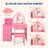 Vanity Desk with Mirror & Lights, Wooden Makeup Table with Chair, Storage Shelves & Drawers, Pink