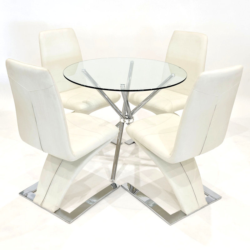 Harriss Glass Dining Set, Cream