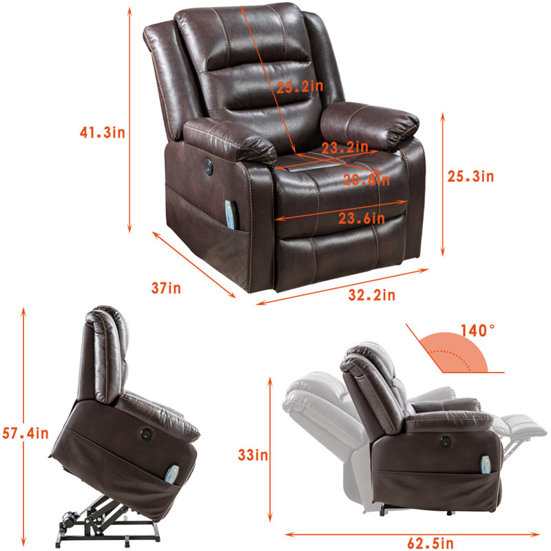 Fauteuil de massage inclinable électrique en similicuir