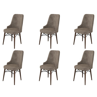 Ensemble de chaises modernes 6 pièces, cappuccino et brun, 18,5 po x 37,0 po x 18,5 po Modern | Structure 100% métal avec pieds en bois, tissu BabyFace, dossier en mousse à 18 bandes et siège en mousse à 22 bandes | Siège de salle à manger ou de bureau élégant et confortable