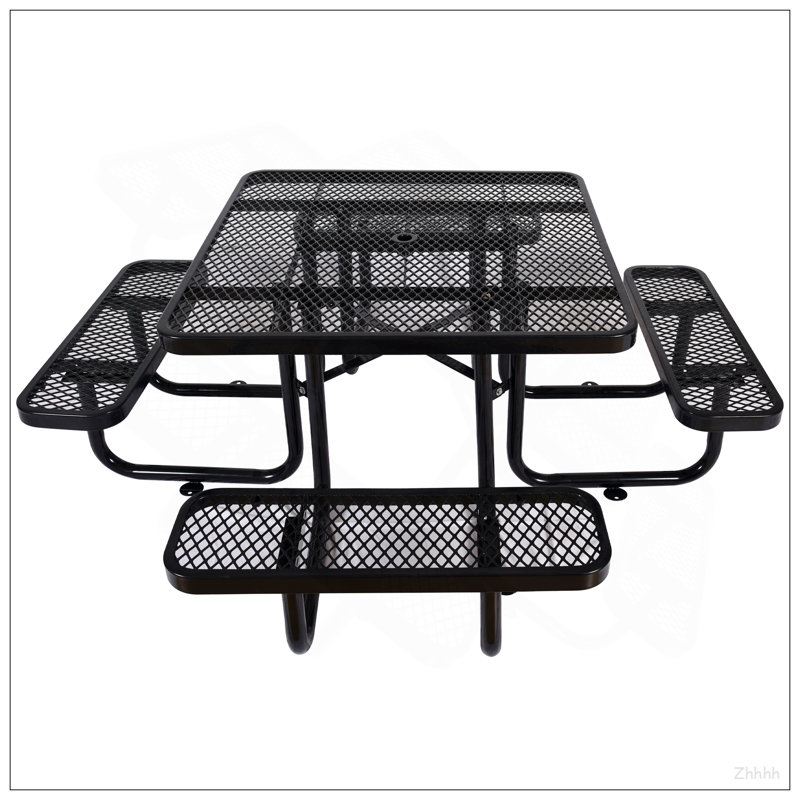 Square Outdoor Steel Picnic Table 46" ,With Umbrella Pole, Black