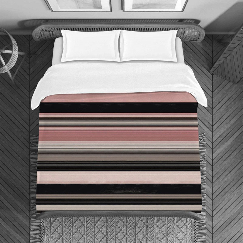 Horizontal Stripes Machine Printed Duvet Cover, Twin Duvet Cover, Black/Pink