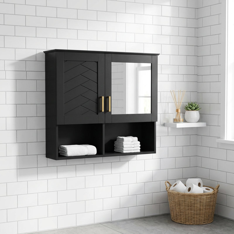 Une armoire de salle de bain murale sophistiquée de 30 po à fixation murale deux-en-un avec des tablettes intérieures réglables et une technologie de porte à fermeture en douceur