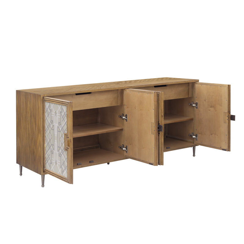 Light Wood and Gray 4-Door Mid-Century Modern Credenza