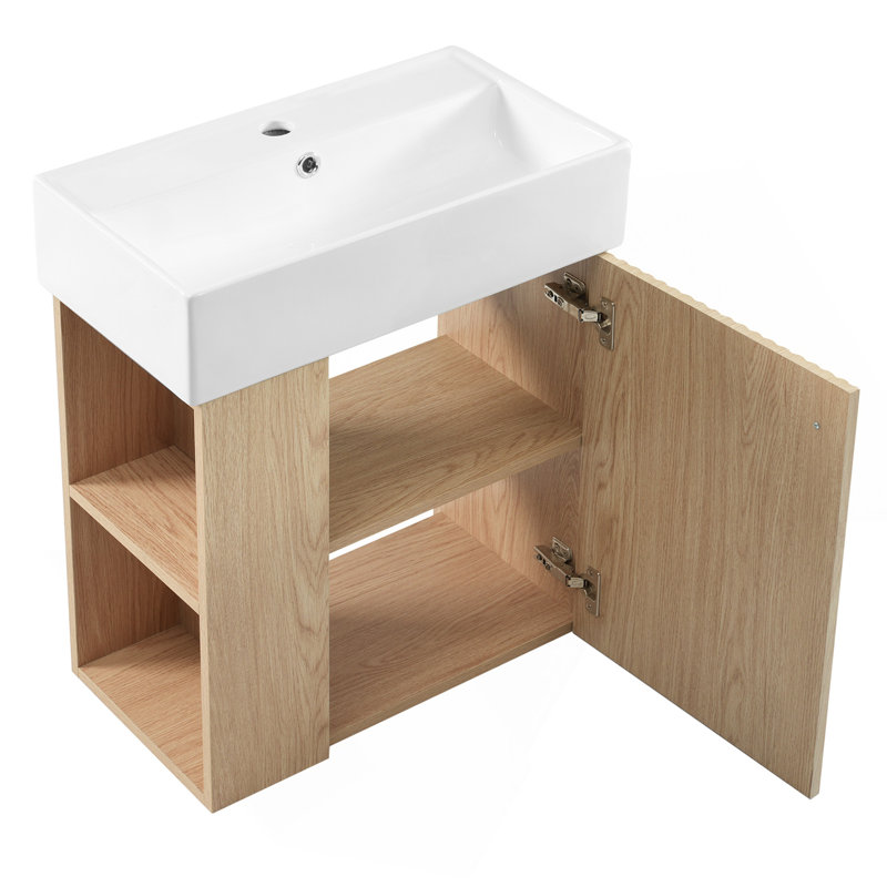 Meuble-lavabo flottant moderne de 21,6 po avec lavabo en céramique - pour les petites salles de bain, rangement à gauche