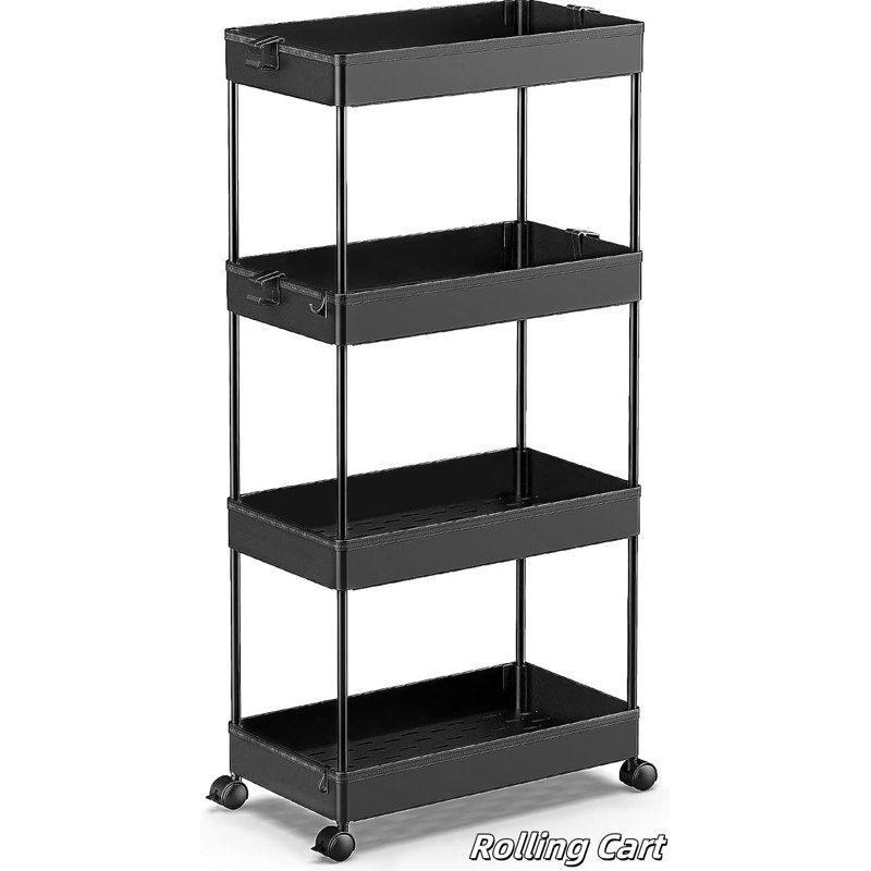 Rolling Storage Cart, Black, 33.5" H x 8.66" W x 15.75" D