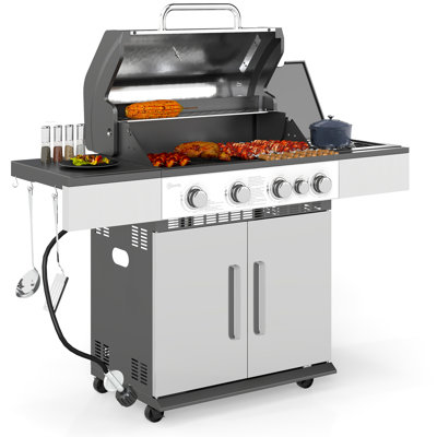 4+1 Burner Propane Gas Grill Outdoor Portable BBQ with Cabinet