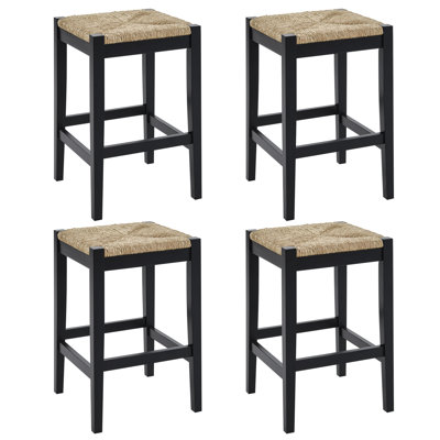 Solid Wood Farmhouse Style Bar Stool With Handwoven Rope Seat