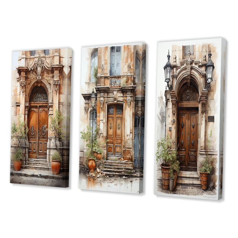 Porte de la vieille ville de France - ensemble de 3 pièces, Toile tendue, H 28 po x l 36 po