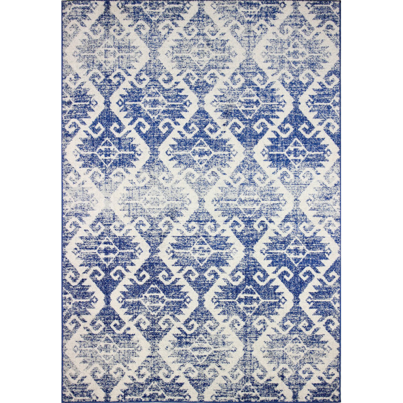 Tapis ivoire / bleu Sydni, Rectangle de 7 pi 6 po x 9 pi 6 po