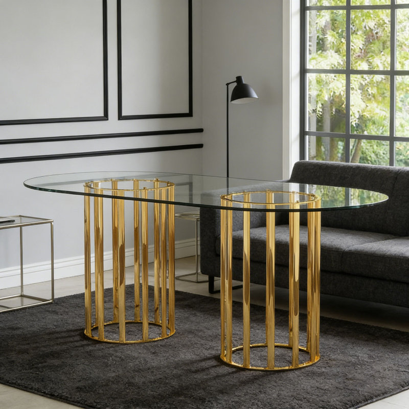 71 inch oval tempered glass dining table, Gold