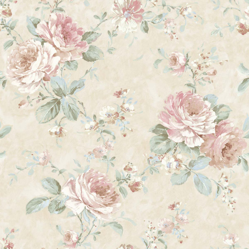 Rouleau de papier peint L 27 pi x l 27 po Ekong, Métallique blanc cassé / rose poudré