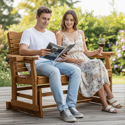 Solid Wood Dual-Seat Patio Glider Chair