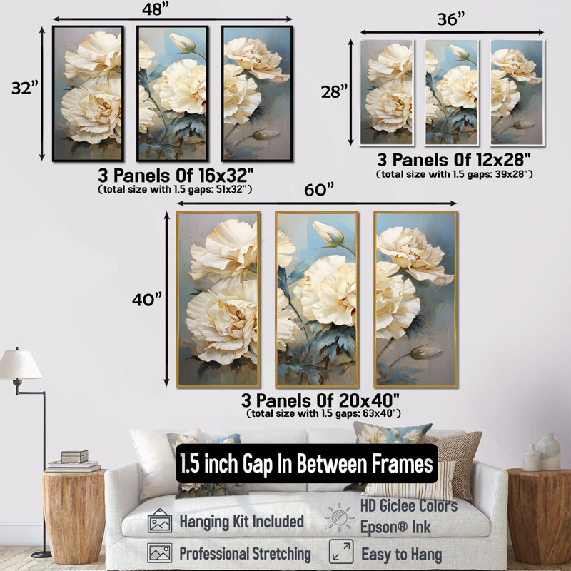 «Beige oeillets sur bleu I», ensemble d'art mural sur toile, H 28 po x l 36 po x P 1 po, Cadre naturel flottant