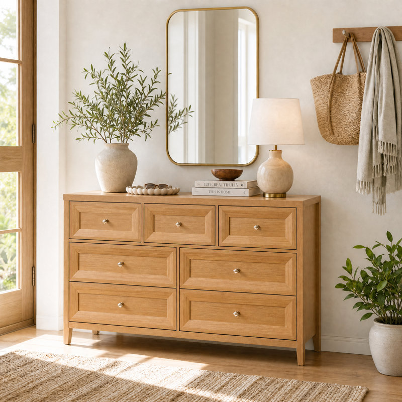 7 Drawers Dresser, Honey Oak