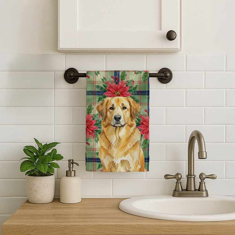 Lion Yellow Leonberger Christmas PoinsettIas Kitchen Towel, Lion Yellow Leonberger