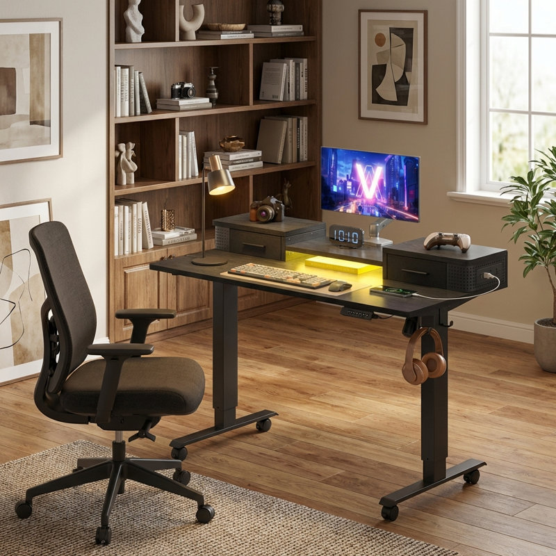 Namiya 51.5‘’H Height Adjustable Rectangle Standing Desk, Black, 51.5" H x 47.2'' W X 23.6'' D