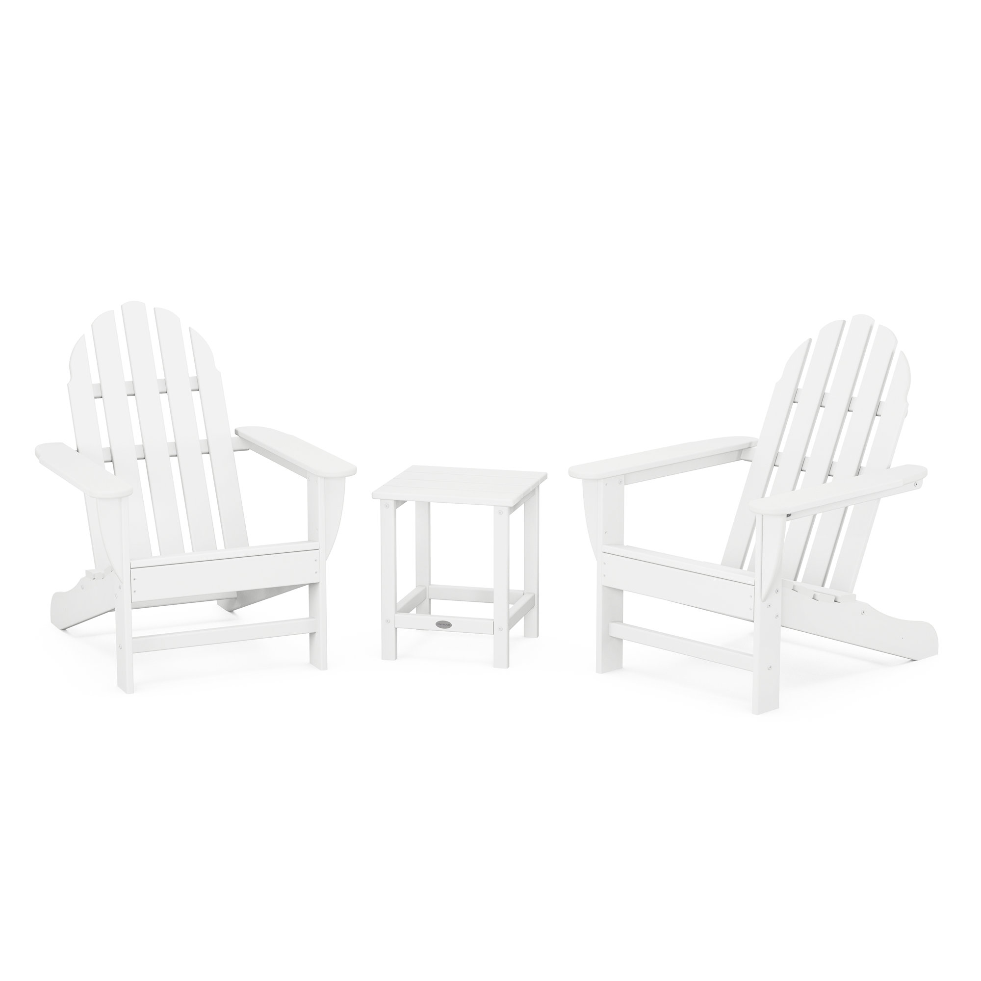 Classic Folding Adirondack 3-Piece Set with Long Island 18" Side Table, White