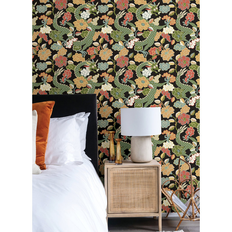 Keiundra Floral Wallpaper Roll, Black