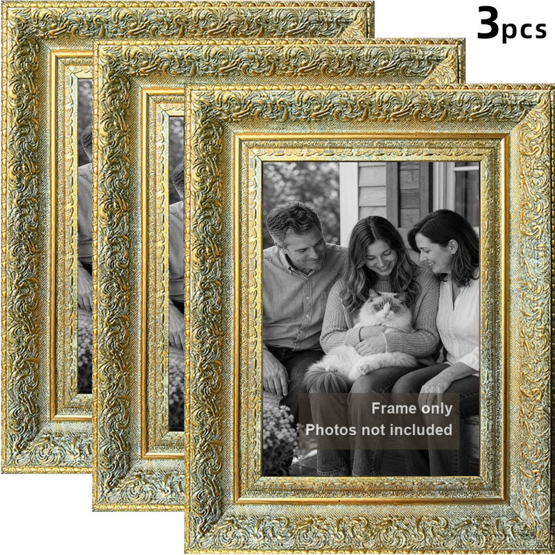 Cadre photo décoratif 8 pièces x 10 po or antique 3 pièces pour photo de famille, Antique Gold, 3, 8" W x 10" H