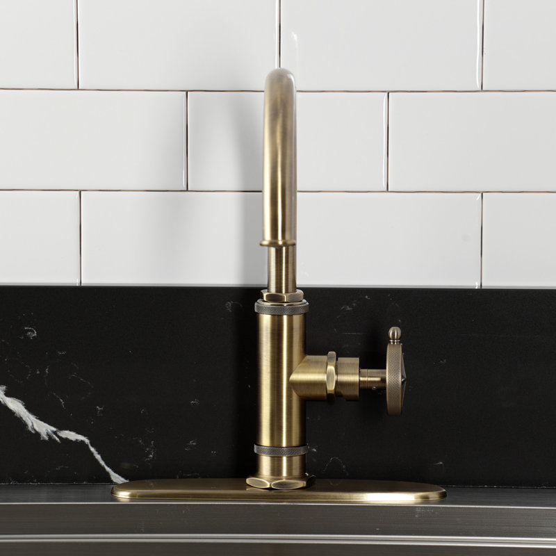 Kingston Brass Levante Single-Handle Deck Mount Kitchen Faucet, Antique Brass