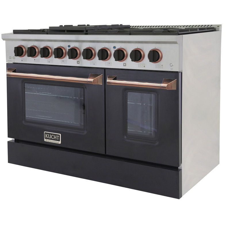 Custom Pro-Style 48 in. 6.7 cu. ft. 8-Burner Freestanding Double Oven Gas Range, Liquid Propane, Black/Rose