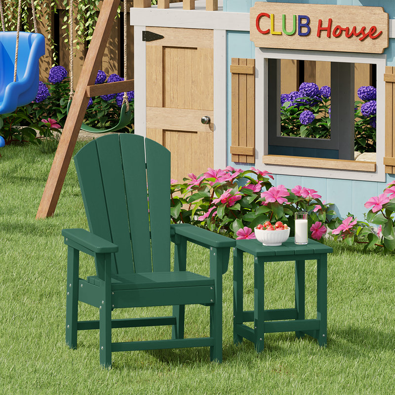 Laguna Kids Outdoor Poly Adirondack Chair With Side Table, Dark Green