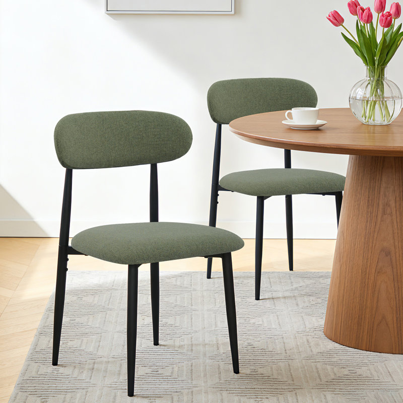 Upholstered Dining Chair Side Chair, Green, Black