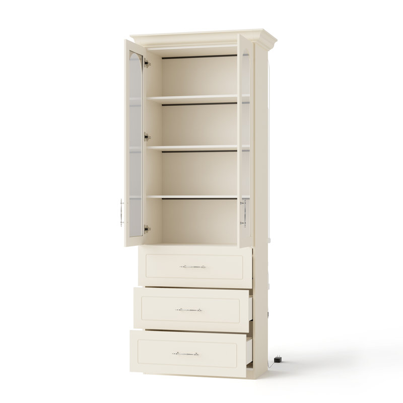 Bibliothèque Alderman H 92,5 "avec portes en verre et 3 tiroirs