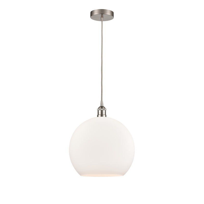 Luminaire suspendu simple à 1 lumière Ralph, Blanc mat, H 17,38 po x l 13,75 po x P 13,75 po, Nickel satiné brossé
