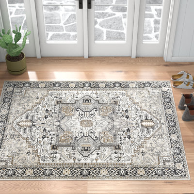Haughton Machine Washable Oriental Black/Taupe Area Rug