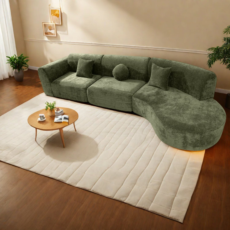 Spacieux canapé modulaire vert désossé de 140 po avec méridienne pour salon moderne