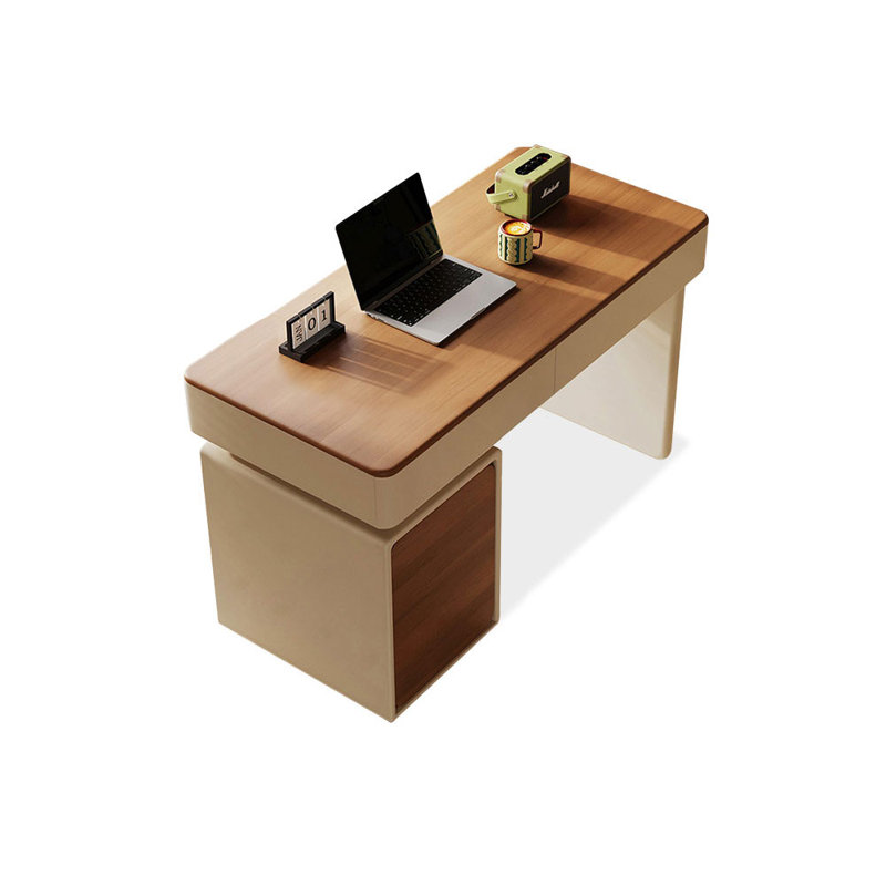 Bureau rectangulaire à 2 tiroirs en bois manufacturé brun noisette + blanc crème, H 29,53 po x l 55,12 po x P 23,62 po